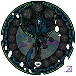 Size: 1600x1600 | Tagged: safe, artist:akili-amethyst, princess cadance, queen chrysalis, shining armor, twilight sparkle, alicorn, changeling, changeling queen, pony, unicorn, dive to the heart, female, kingdom hearts, stained glass