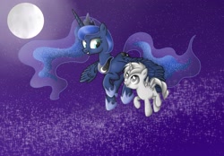 Size: 3000x2093 | Tagged: safe, artist:vird-gi, princess luna, oc, alicorn, pony, alicorn oc, flying, moon