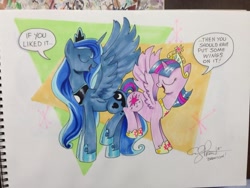 Size: 1024x768 | Tagged: safe, artist:andypriceart, princess luna, twilight sparkle, twilight sparkle (alicorn), alicorn, pony, butt bump, butt to butt, butt touch, female, mare, traditional art