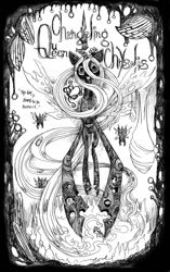 Size: 628x1000 | Tagged: safe, artist:hi6sho, queen chrysalis, changeling, changeling queen, female, monochrome