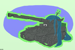 Size: 1581x1062 | Tagged: safe, artist:alvchfokarev, queen chrysalis, changeling, changeling queen, female, horn, pony tank, tank (vehicle)