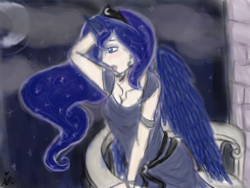 Size: 640x480 | Tagged: safe, artist:sparklytentacles, princess luna, cloud, cloudy, humanized, moon, night, solo