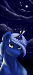 Size: 3200x7200 | Tagged: safe, artist:anoldmate, princess luna, alicorn, pony, absurd resolution, alternate hairstyle, moon, night, solo