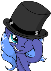 Size: 584x820 | Tagged: safe, artist:anevilzebra, princess luna, alicorn, pony, grin, hat, s1 luna, simple background, solo, top hat, wink