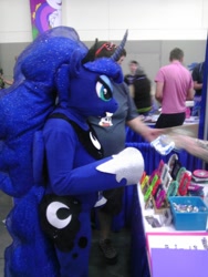 Size: 960x1280 | Tagged: safe, artist:sheppymomma, princess luna, human, bronycon, clothes, costume, fursuit, irl, irl human, photo