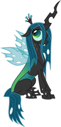 Size: 900x1880 | Tagged: safe, artist:zimvader42, queen chrysalis, changeling, changeling queen, fangs, female, looking back, simple background, sitting, smiling, solo, transparent background, vector, wings