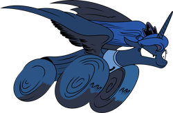 Size: 7601x5000 | Tagged: safe, artist:imageconstructor, idw, princess luna, alicorn, pony, spoiler:comic09, .svg available, absurd resolution, gotta go fast, simple background, solo, transparent background, vector, wheel, wheel o feet