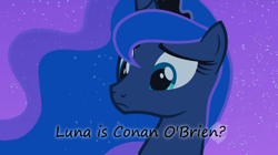 Size: 1062x593 | Tagged: safe, edit, edited screencap, screencap, princess luna, alicorn, pony, luna eclipsed, bust, conan o'brien, hub logo, insane pony thread, solo, tumblr, wat