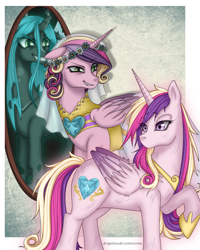 Size: 2049x2561 | Tagged: safe, artist:dragonina, princess cadance, queen chrysalis, alicorn, changeling, changeling queen, pony, a canterlot wedding, disguise, disguised changeling, fake cadance, female, high res