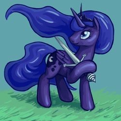 Size: 1600x1600 | Tagged: safe, artist:dahtamnay, princess luna, alicorn, pony, solo, sword, warrior luna, weapon