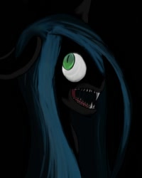 Size: 800x1000 | Tagged: safe, artist:vannamelon, queen chrysalis, changeling, changeling queen, black background, bust, fangs, female, looking back, open mouth, sharp teeth, simple background, solo, teeth