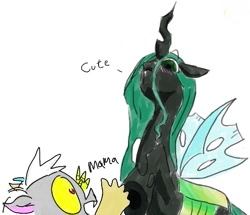 Size: 563x485 | Tagged: safe, artist:flowersimh, discord, queen chrysalis, changeling, changeling queen, female