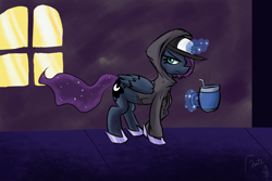 Size: 1920x1280 | Tagged: safe, artist:naterrang, princess luna, alicorn, pony, clothes, hoodie, luna-afterdark, magic, solo