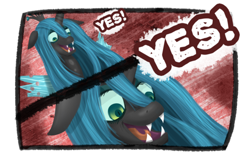 Size: 500x315 | Tagged: safe, artist:php13, queen chrysalis, changeling, changeling queen, askchrysalis, bison yes, female, m. bison, reaction image
