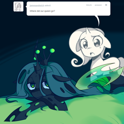 Size: 800x800 | Tagged: safe, artist:pekou, queen chrysalis, oc, changeling, changeling queen, ask chrysalis, female