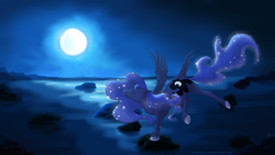 Size: 7680x4320 | Tagged: safe, artist:bubblyblackbird, princess luna, alicorn, pony, absurd resolution, moon, night, solo