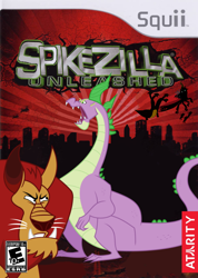 Size: 710x1000 | Tagged: safe, artist:nickyv917, manny roar, queen chrysalis, changeling, changeling queen, hydra, manticore, adult spike, box art, game cover, godzilla (series), godzilla unleashed, multiple heads, older, parody, spikezilla, video game, wii