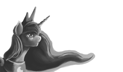 Size: 1200x710 | Tagged: safe, artist:mrs1989, princess luna, alicorn, pony, female, horn, mare, monochrome, solo