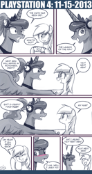 Size: 550x1037 | Tagged: safe, artist:johnjoseco, derpy hooves, princess luna, alicorn, pony, ask, ask princess molestia, blushing, comic, female, gamer luna, implied shipping, lesbian, lunaderp, playstation 4, shipping, tumblr