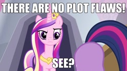 Size: 1278x718 | Tagged: safe, edit, edited screencap, screencap, princess cadance, queen chrysalis, twilight sparkle, alicorn, changeling, changeling queen, pony, a canterlot wedding, ass up, caption, fake cadance, plot, pun