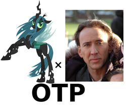 Size: 689x600 | Tagged: safe, queen chrysalis, changeling, changeling queen, exploitable meme, homestuck, meta, nicolas cage, otp