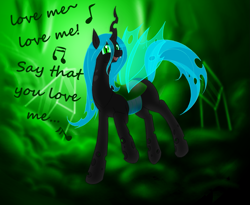 Size: 1309x1073 | Tagged: safe, artist:livinlovindude, queen chrysalis, changeling, changeling queen, cute, cutealis, female, singing, solo, song, the cardigans