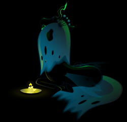 Size: 1000x962 | Tagged: safe, artist:daisy, queen chrysalis, changeling, changeling queen, candle, dark, female, solo