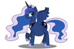 Size: 1024x683 | Tagged: safe, artist:irateliterate, princess luna, alicorn, pony, belly, pregnant, raised hoof, smiling, solo, spread wings, standing