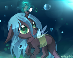 Size: 1280x1024 | Tagged: dead source, safe, artist:spookyle, queen chrysalis, butterfly, changeling, changeling queen, nymph, female, heart