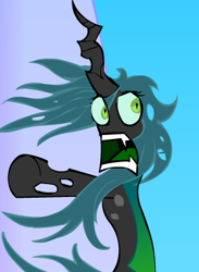 Size: 292x399 | Tagged: safe, artist:olightningx, queen chrysalis, changeling, changeling queen, animated, flash, scared, wide eyes