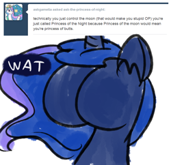 Size: 900x870 | Tagged: safe, artist:talludde, princess luna, alicorn, pony, ask the princess of night, buttface, solo, tumblr, wat