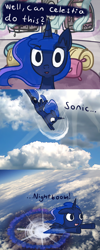 Size: 1000x2489 | Tagged: safe, artist:talludde, princess luna, alicorn, pony, ask the princess of night, bedroom, cloud, cloudy, comic, cute, floppy ears, flying, looking at you, open mouth, pillow, sky, smiling, solo, sonic nightboom, sonic xboom, spread wings, tumblr
