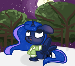 Size: 900x800 | Tagged: safe, artist:talludde, princess luna, alicorn, pony, ask the princess of night, chibi, clothes, scarf, snow, snowfall, solo, tumblr