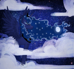 Size: 1285x1188 | Tagged: safe, artist:eliizadesu, princess luna, alicorn, pony, moon, night, solo