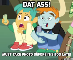 Size: 455x373 | Tagged: safe, edit, edited screencap, screencap, cheerilee, snails, snips, equestria girls, equestria girls (movie), caption, image macro, male, meme, open mouth, phone, stare, the ass was fat