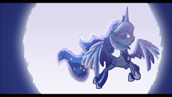 Size: 1920x1080 | Tagged: safe, artist:foxy-noxy, princess luna, alicorn, pony, backlighting, flying, moon, solo