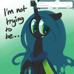 Size: 1000x1000 | Tagged: safe, artist:ask-pacified-chrysalis, queen chrysalis, changeling, changeling queen, ask, female, horn, tumblr