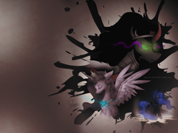 Size: 1280x960 | Tagged: safe, artist:wiggles, king sombra, princess luna, alicorn, pony, unicorn, ask king sombra, wallpaper