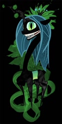 Size: 563x1125 | Tagged: safe, artist:broken cog, queen chrysalis, changeling, changeling queen, abstract background, fangs, female, open mouth, pointy legs, solo