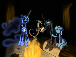 Size: 1600x1200 | Tagged: safe, artist:burnout42, discord, nightmare moon, queen chrysalis, trixie, changeling, changeling queen