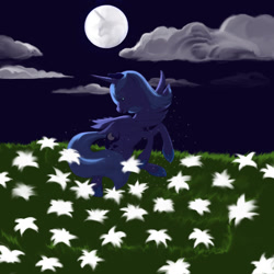 Size: 1181x1181 | Tagged: artist needed, safe, princess luna, alicorn, pony, flower, moon, night, solo