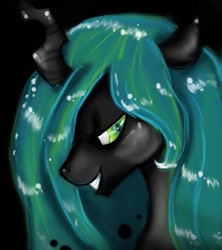Size: 493x556 | Tagged: dead source, safe, artist:everydaynormalbrony, queen chrysalis, changeling, changeling queen, female, green eyes, horn, solo