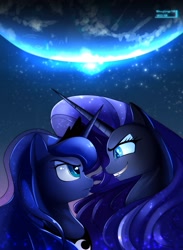 Size: 1799x2451 | Tagged: safe, artist:skyart301, nightmare rarity, princess luna, alicorn, pony, female, looking at each other, mare, smiling