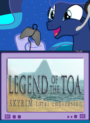 Size: 563x769 | Tagged: safe, princess luna, alicorn, pony, bionicle, exploitable meme, gamer luna, lego, meme, obligatory pony, skyrim, the elder scrolls, tv meme