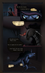 Size: 2520x4092 | Tagged: safe, artist:i-am-knot, king sombra, princess luna, alicorn, pony, unicorn, armor, comic, hoers, realistic