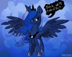 Size: 1280x1021 | Tagged: safe, artist:lizzyoli-ravioli, princess luna, alicorn, pony, bitch i'm fabulous, fabulous, solo, vulgar