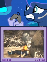 Size: 563x752 | Tagged: safe, princess luna, alicorn, pony, blood, brothers: a tale of two sons, crying, death, exploitable meme, gamer luna, meme, obligatory pony, sad, tv meme, who's cutting onions, why