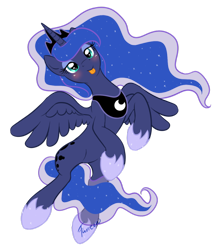 Size: 836x955 | Tagged: safe, artist:furreon, princess luna, alicorn, pony, blushing, drunk, drunk luna, female, mare, silly, simple background, solo, tongue out