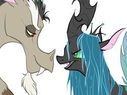 Size: 1280x960 | Tagged: safe, artist:precosiouschild, discord, queen chrysalis, changeling, changeling queen, discolis, female, male, shipping, straight