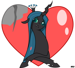 Size: 1280x1168 | Tagged: dead source, safe, artist:verzi-9, queen chrysalis, changeling, changeling queen, female, heart, horn